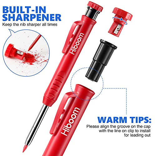 Hiboom 8PCS Carpenter Pencil Set with Sharpener, Mechanical Carpenter Pencils with 18 Refill, Automatic Center Punch and Carbide Scribe Tool for Architect Construction Woodworking