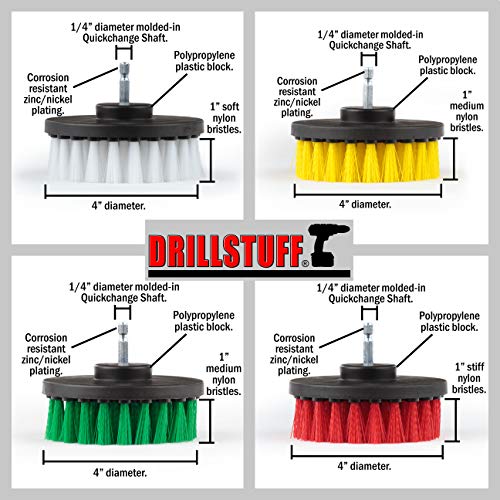 4in Soft, Medium and Stiff Drill Brush Attachment Power Scrubber Brush Set - size: 4in Diameter Brushes (4 Piece Set)