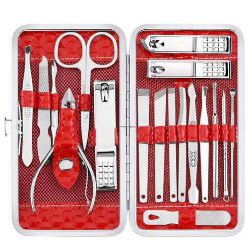 18 Pieces Manicure Set for Women,Nail Clipper Grooming Kit (Red) - color: Red