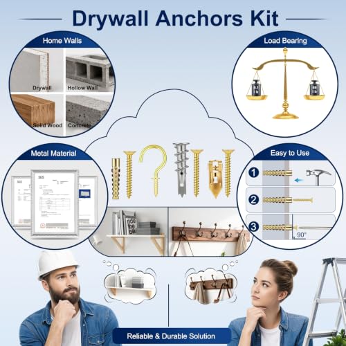 Drywall Anchors and Drywall Screws Assortment Kit 116Pcs Metal Wall Anchors