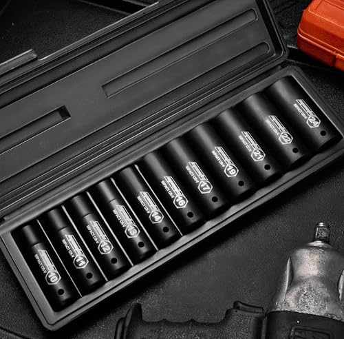 EPAuto 1/2-Inch Drive Metric Deep Impact Socket Set, 6 Points, 11 Sockets - color: Black