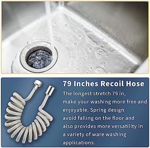 CECEFIN Kitchen Sink Sprayer Hose Attachment for Faucet, 79" Recoil Hose - color: F- Grey- ON/OFF Pause Sprayer