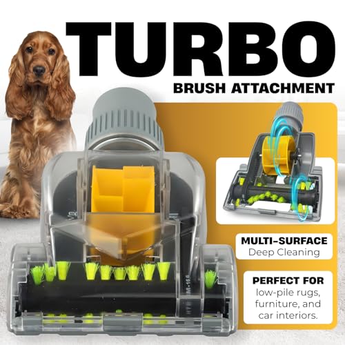 1-1/4'' Vacuum Turbo Brush Attachment for Pet Hair Removal – Fits Shop Vacs 1.25”(32mm) Hoses with Adapter– Air Driven Turbo Brush Compatible with Most Vacuum Cleaners Outer Diameter Hose 1-1/4