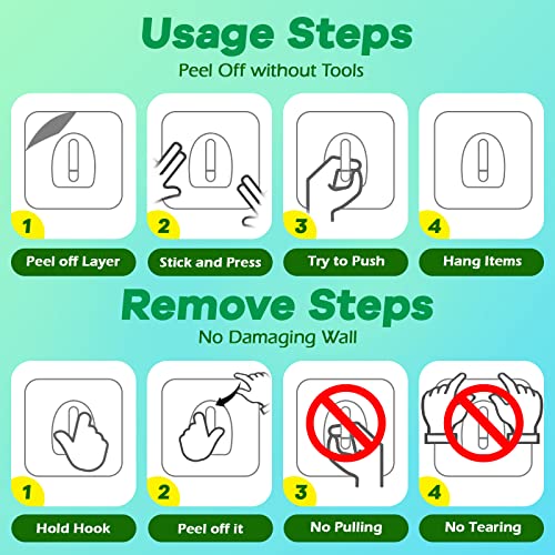 Adhesive Hooks, Heavy Duty Utility Hooks 20 lb(Max) Waterproof and Oilproof Removable, 20 Pack Seamless Hooks Reusable Wall Hook for Kitchen Bathroom Bedroom Office