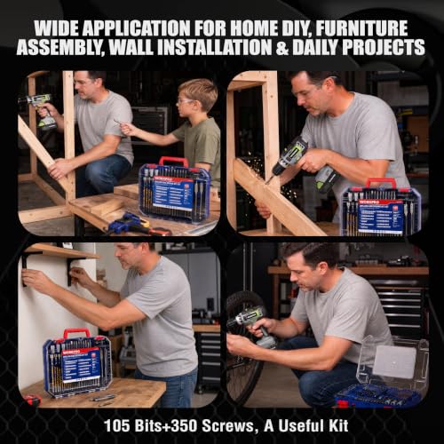 WORKPRO Drill Bit Set, 455Pcs Drill Bits and Screwdriver Bit Set w/Screws