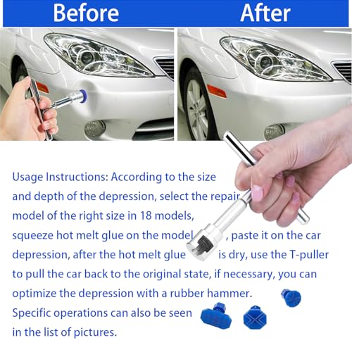 KOSHA 18 Pcs Car Dent Puller Kit, Dent Remover Tool for Car, T-Bar