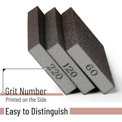 Bates- Sanding Sponge, 6 pcs, 60/120/220 Grit Assortment, Sandpaper Block, Sanding Blocks for Wood, Drywall Sanding Sponge for Wood, Sanding Blocks Drywall, Sandpaper for Drywall Sanding Block - size: 6 Pack, 60/120/220 Grit