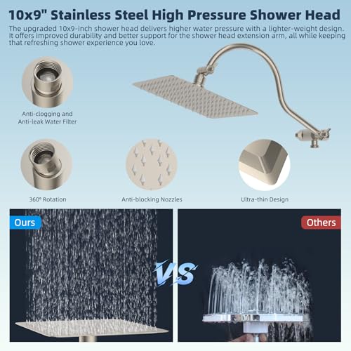 Hibbent All Metal cUPC Certified High Pressure Rainfall 10'' Shower Head - color: Brushed Nickel, style: Square 10''