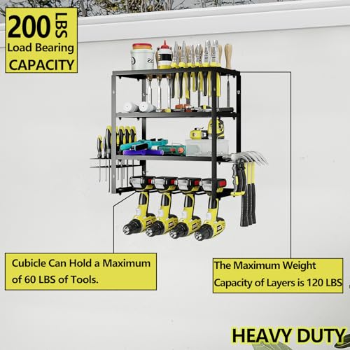 AZERPIAN Power Tool Organizer Heavy Duty Wall Mount Drill Tools Holder - size: 4 Slots 3Layers