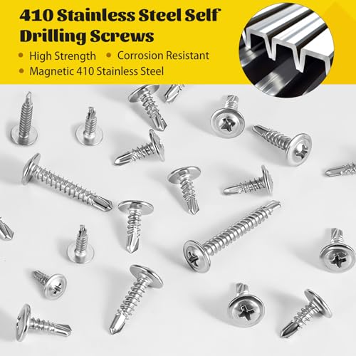 192Pcs #8 Self Tapping Screws Assortment Kit, #8 x 1/2",5/8'',3/4",1",1-1/4",1-1/2'' Modified Truss Head Sheet Metal Screw, 410 Stainless Steel Self Drilling Screws for Metal - size: 192pcs #8 Silver