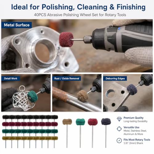 40-Piece Abrasive Conditioning Polishing Buffing Wheel Set, 1 Inch with 1/8 Inch Shank, for Rotary Tools