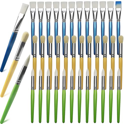 GACDR Kids Paint Brushes Bulk, 36PCS Classroom Paint Brushes for Kids | School bulk kids paint brushes with flat, round and mop styles for classrooms, preschool, washable paint, crafts, acrylic - color: 3 Colors