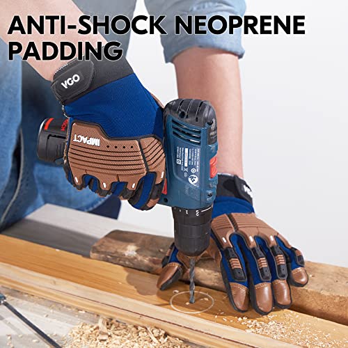 Vgo...…1Pair Leather Heavy Duty Work Gloves,Mechanics Gloves,Impact Resistant, Anti-Vibration, Water-repellent (CA7725) - color: 1 Pair - Blue, size: Medium (Pack of 1)