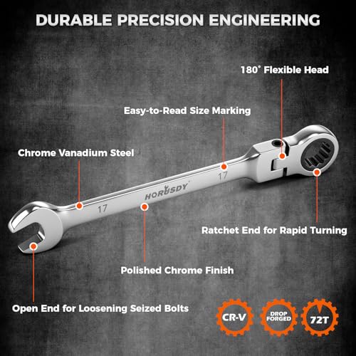 HORUSDY 12-Piece Metric Flex-Head Ratcheting Wrench Set 8-22mm, CR-V Ratchet Combination Wrenches with 72T 180° Flex Head, Magnetic Holder & Tool Bag for Auto, Motorcycle, Home & Repair - style: 12-Piece Metric Flex-Head Ratcheting - New Version