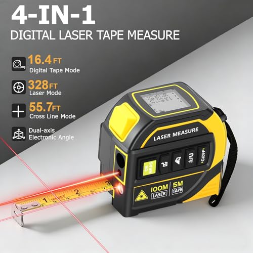 4-in-1 Digital Laser Tape Measure 328ft/100m with 16ft/5m Tape