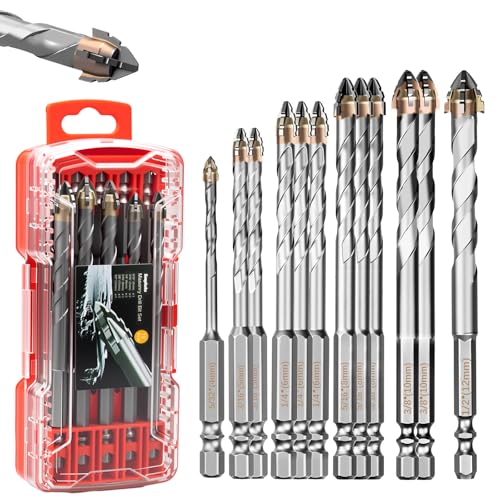 12-Piece Masonry Drill Bit Set, Concrete Drill Bit Set, 6 Sizes, 5/32"-1/2" - size: 5/32"-1/2" (12PCS)
