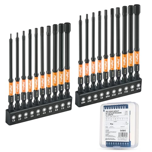 toolant Impact Allen Wrench Drill Bit Set, 20-Piece Metric & SAE, 4-inch - size: Metric&SAE(20pcs)