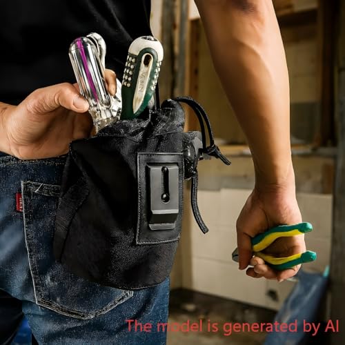 Waxed Canvas Nail/Screw Pouch, Tool Pouch with Belt Clip, 5 x 5 x 8 Inch Rounded Bolt Bag with Stand up Base Metal Clip on Organizer, Nail Pouch Suitable for Carpenters, Electrician, Carpenter - color: Black