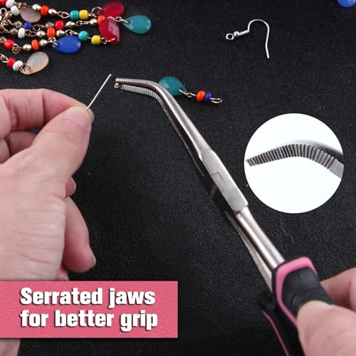 7-Inch Long Reach Bent Needle Nose Pliers Serrated Jaw Bent Long Nose Pliers Extra Long Needle Nose Pliers Jewelry Pliers for Jewelry Making, Wire Wrapping and Object Gripping in Tight Spaces - style: Bent Needle Nose Plier Serrated Jaws