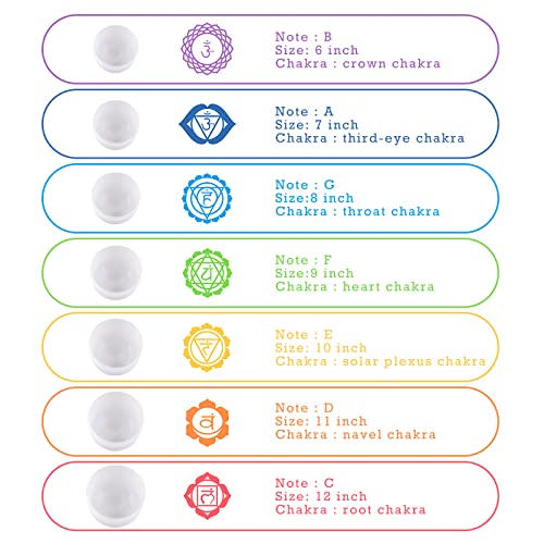SOLSHINE 6-12 Inch Crystal Singing Bowl Set of 7 For Sound Healing With 2pcs Free Heave Duty Carring Case Crystal Mallet And O-ring Sound Repairer - color: 7Pcs White, size: 6-12 inches
