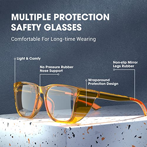 Safety Glasses Anti-Fog Eye Protection Blue Light Blocking Glasses for Women Men - color: Orange