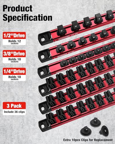 WORKPRO 6-Piece Magnetic Socket and Screwdriver Organizer Set - size: 3pc Socket Rail & 3pc Screwdriver Rail