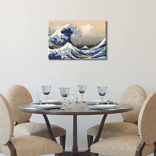 Wieco Art Great Wave of Kanagawa Katsushika Hokusai Modern Stretched and Framed Canvas Prints Artwork Abstract Landscape Pictures Paintings on Canvas Wall Art for Home Office Decorations Wall Decor - size: 18"L x 12"W