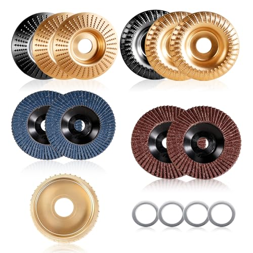 15-Piece Wood Carving Disc Kit for 4"-4.5" Angle Grinders, 5/8" Arbor, Complete Set for Shaping, Grinding & Sculpting Wood, Metal, Resin