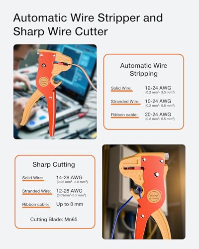 VCELINK Automatic Quickstrip Wire Stripper & Cutter 2-in-1, Red - color: Orange