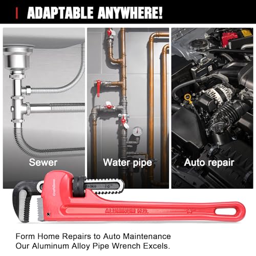 14-Inch Aluminum Pipe Wrench, 14-Inch, Heavy-Duty Adjustable Straight Plumbing Wrench, Drop-Forged Jaw, Lightweight Design, Versatile for Plumbing & Home Repair - size: 14IN