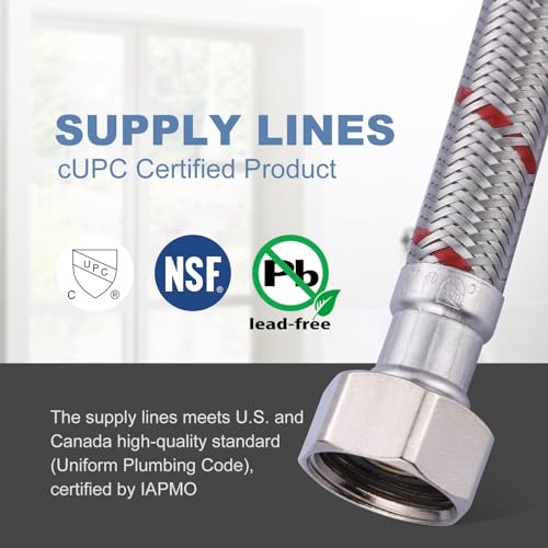 ARCORA 16-Inch Length Faucet Hose Connector Braided Stainless Steel cUPC Supply Lines 1/2-Inch FIP x 1/2-Inch FIP Faucet Hose Replacement 1 Pair - size: 16 Inch