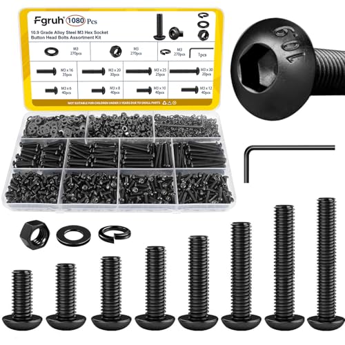 1080PCS M3 Button Screws Assortment Kit, M3x6/8/10/12/16/20/25/30 mm - size: M3 1080pcs