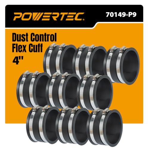 POWERTEC 70149-P9 4 Inch Dust Control Flex Cuff with Steel Hose Clamps, Hose Connector Rubber Cuff Coupler for Woodworking Dust Collection Fittings, Dust Collector Accessories & Machinery, 9 PK - size: 4", 9PK