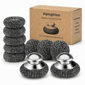 Steel Wool Scrubber, 10-Pack Stainless Steel Scrubber Pads with Handle - The Ultimate Scouring Solution for Rust, Stubborn Messes on Cookware, Grill, Oven & Kitchen Sinks - size: 2 Handle+8 Pads