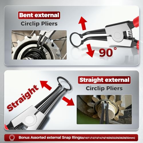 BILITOOLS 4PC External Snap Ring Pliers Set, 5" & 7" Circlip Kit - size: 5'' & 7'' External Snap Ring Pliers Set