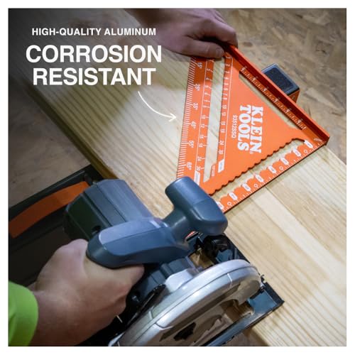 Klein Tools 93512SSQ Rafter Square, 12-Inch, Double Laser Etched Aluminum, Multi-Functional, Carpenter Measuring Layout Tool, Triangle Ruler for Woodworking - size: Rafter Square, 12-Inch