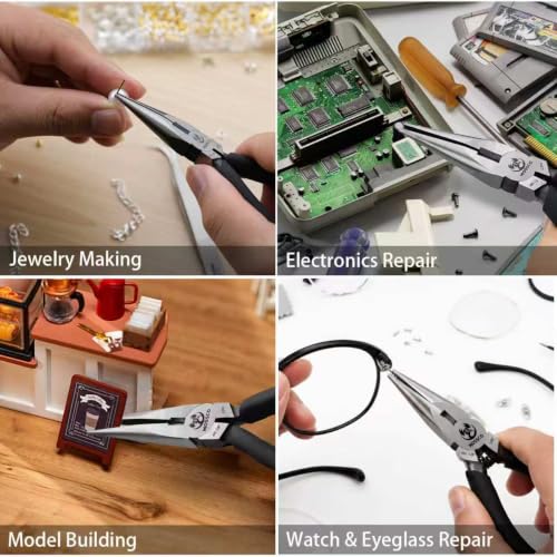 Needle Nose Pliers, 5" Mini Long Nose Pliers with Cutter, Spring Loaded Smooth Jaw Rust-Proof Cr-V Precision Small Needle Nose Pliers for Jewelry Making, Wire Bending, Crafts, Electronic Repair - size: 5''- Smooth Jaw 1 pack