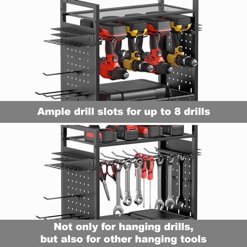 CCCEI Garage Power Tools Organizer Cart with Charging Station, Black Floor Standing Rolling Drill and Tools Battery Storage Cart on Wheels. Black Utility Rack Gift for Men, Husband, Father. - size: Large