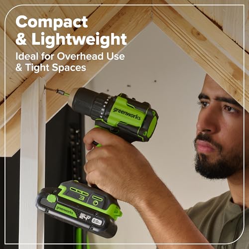 Greenworks 24V Cordless Brushless 400 in-lbs Drill/Driver, Lightweight, LED Work Light,18+1 Clutch, Battery and Charger Sold Separately - size: Tool Only(400 in-lbs Drill Driver)