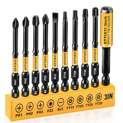 10PCS 3'' Long Magnetic Screwdriver Bits Set: Impact Security Torx Bit T25/T20, Drill Bit Holder & Phillips #1#2#3, Pozidriv SL5, S2 Steel 1/4" Hex Shank for Power Drill & DIY - style: 3'' PH1/2/3 TT15/20/25/30 PZ2 SL5 Bit holder-10PCS