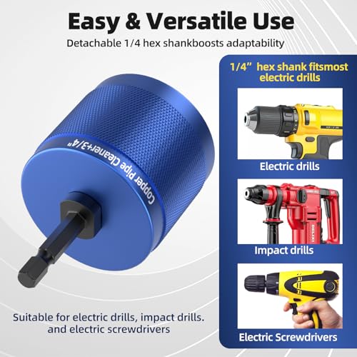 1/2",3/4" & 1" Copper Pipe Cleaner for Drill w/ID Brushes & Brush Blades | Complete Kit:1/2",3/4",1in copper pipe cleaners + 3 ID wire bore brushes(/2",3/4",1in) + 6 stainless blades(3 pre-installed)