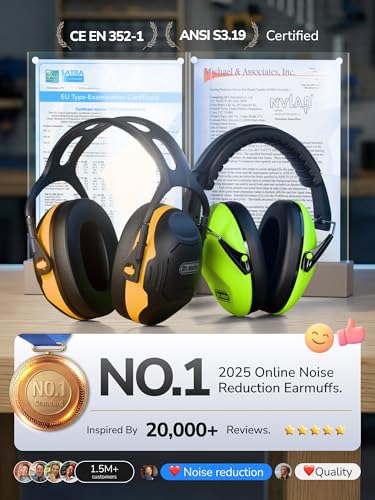 Dr.meter Ear Protection Ear Muffs, C06 Safety Earmuffs for Adults Kids - color: Black Orange
