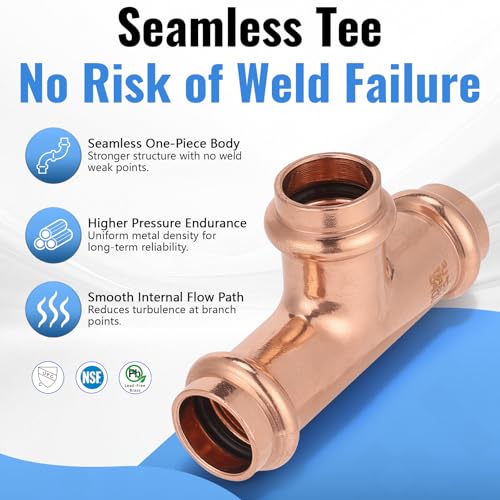(15-Pack YVSKM) 1/2" Press Fittings Assortment Kit – 5 Tee + 5 Coupling + 5 Elbow with Stop, Zero Lead, Fits 1/2 Inch Pipe Systems for Water Lines, Heating Loops, Repair & Upgrade Projects - style: 1/2 Inch 15-Pack