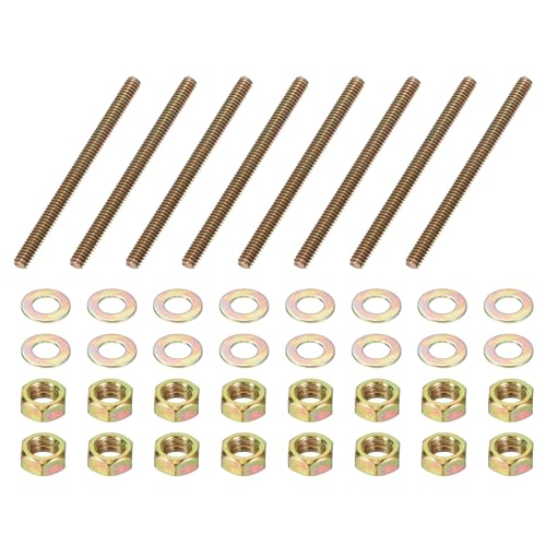 PATIKIL 1/4" x 3-1/2" Color Zinc Fully All Thread Rod, 8 Pcs Carbon Steel Long Threaded Screw Stud Bolts for Furniture Garden Mounting Assembly Fastening - size: 1/4" x 3-1/2"