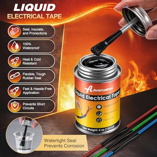 Liquid Electrical Tape 4oz Waterproof Liquid Tape Electrical Insulating Glue with Brush Cap, High Temperature Resistant Flexible Rubber Coating for Wires Cables, Plug, Automotive(Black) - color: Black