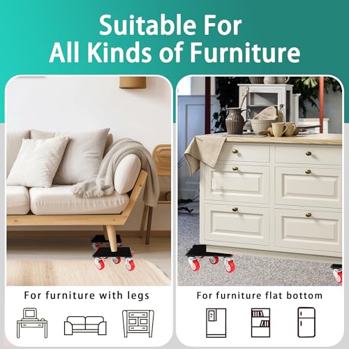 XXXL 8.7 inch - Furniture Dolly Movers with 5 Wheels - Heavy Duty Carbon Steel Panel Moving Lift Sliders Tool for Easy Moving Refrigerator Couch Desk Sofa Pool Table, 3747lbs Load Capacity - size: XXXL 936lbs each (3,747 lbs total for 4)