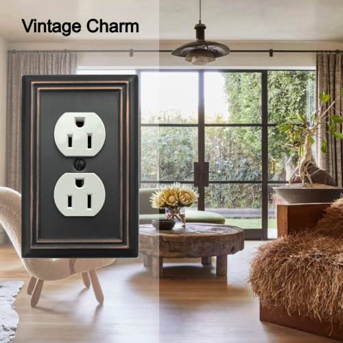 OKAWYC Single Duplex Outlet Light Switch Cover Adler Metal Wall Plate, 4-Pack Aged Bronze 1 Gang, for Receptacle Light Switch, Switch Cover Decorative Wallplate, Durable - style: 1 Duplex 4PK
