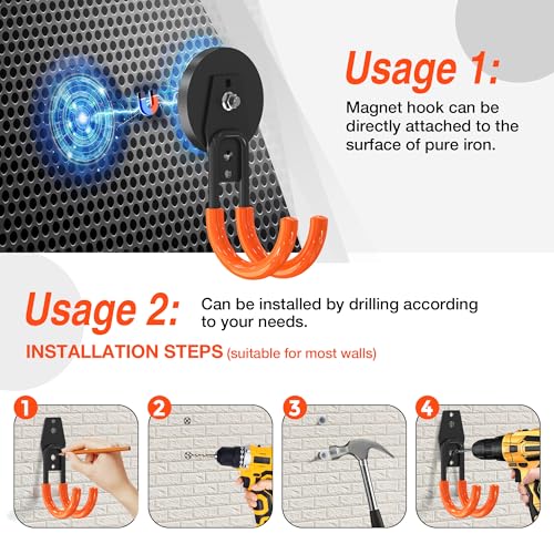 3 PCS Magnetic Garage Storage Hooks, Strong Magnetic Hooks Heavy Duty, Large Magnet Hooks for Hanging Heavy Duty Garage Tools and Garden Tools - color: 2.6in Magnet-3 Pack-Orange