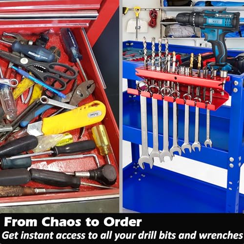 MUTUACTOR Magnetic Screwdriver Rack,1PCS Heavy Duty Magnetic Mount Red Screwdriver Organizer,Magnetic Tool Holder Durable Storage Holder for Multiple Screwdriver Plier Shear Tool Chest Cart Workbench - style: Red Drill Bits Wrench Holder