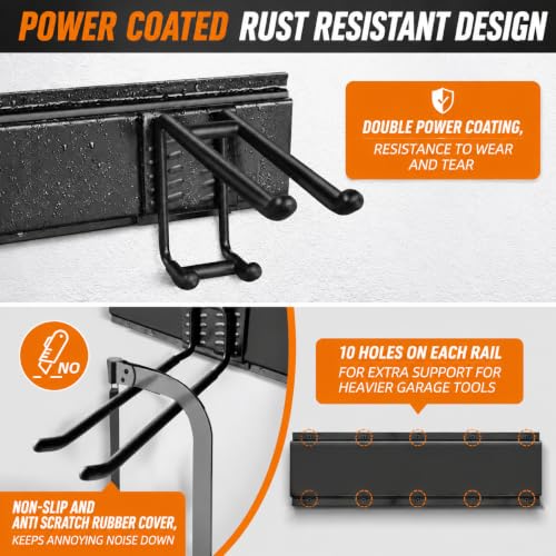 Garage Tool Organizer Wall Mount, Heavy Duty 48 Inch Garage Storage System with Adjustable Hooks, Garden Tool Rack for Shovel Rake Broom Snowboard Shed Organization - size: 48" Alloy Steel